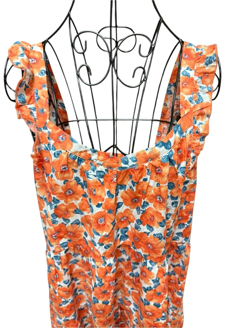 Orange Cotton Floral Sundress with Ruffled Straps size 10